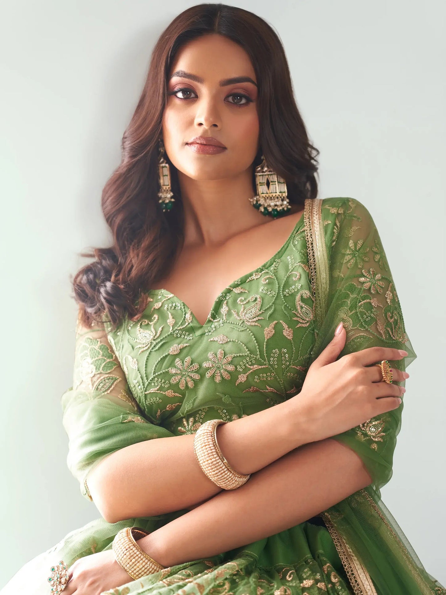 Gorgeous Green Sequins Net Mehendi Wear Lehenga Choli With Dupatta - Zeel Clothing