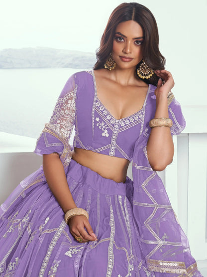 Gorgeous Lavender Thread Work Wedding Wear Lehenga Choli With Dupatta - Zeel Clothing