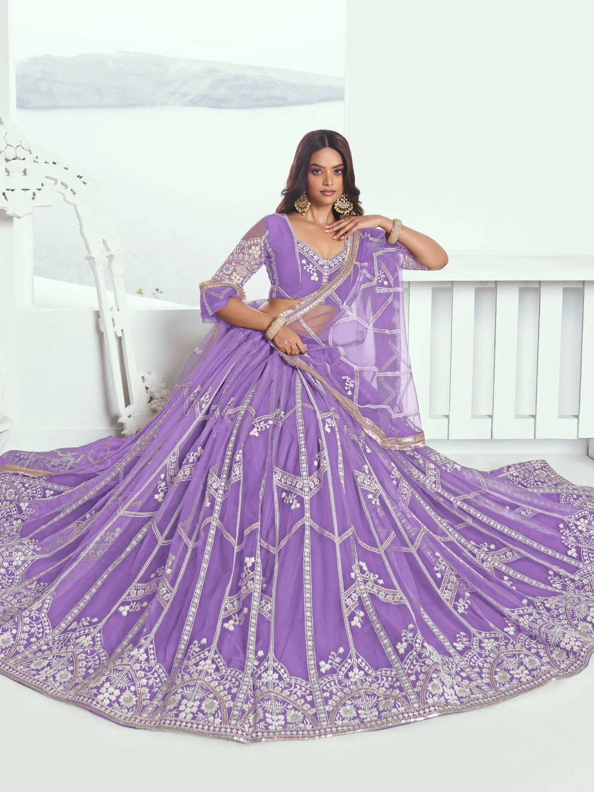 Gorgeous Lavender Thread Work Wedding Wear Lehenga Choli With Dupatta - Zeel Clothing