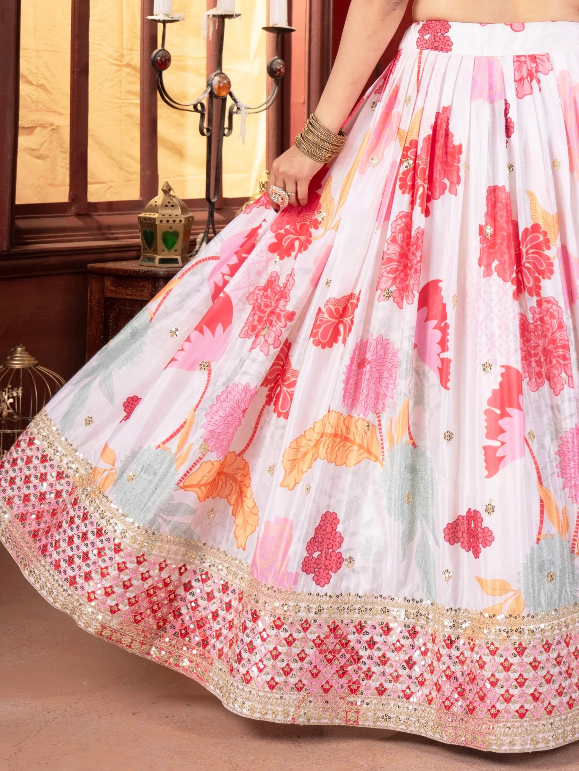 Gorgeous Multicolor Floral Printed Chinon Party Wear Lehenga Choli With Dupatta - Zeel Clothing