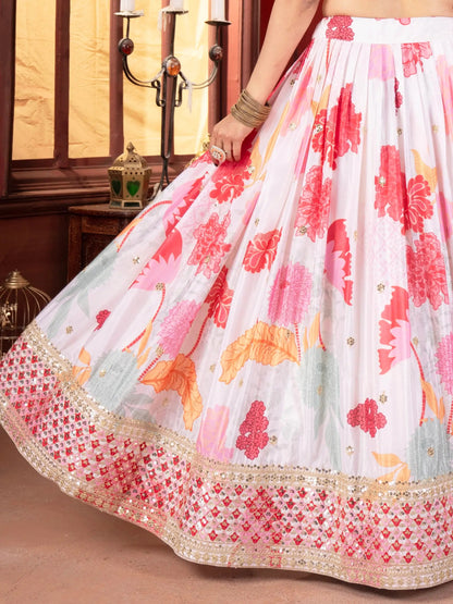 Gorgeous Multicolor Floral Printed Chinon Party Wear Lehenga Choli With Dupatta - Zeel Clothing