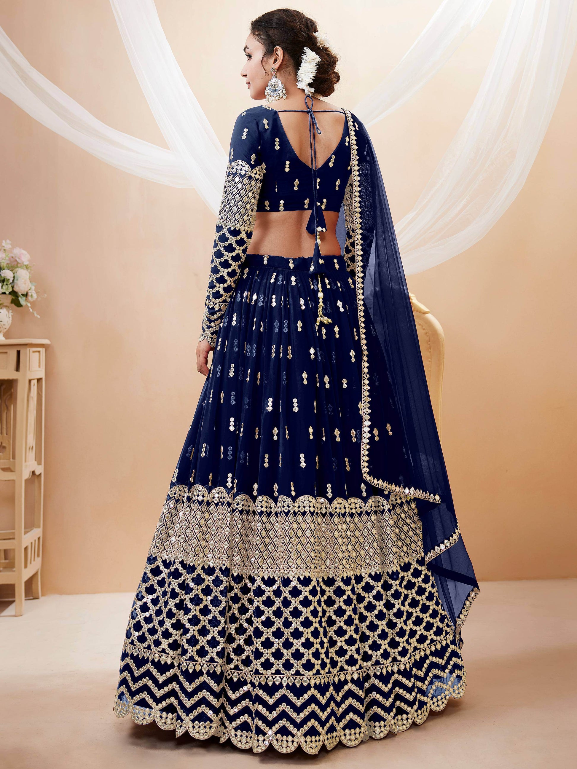 Gorgeous Navy Blue Sequins Georgette Wedding Wear Lehenga Choli - Zeel Clothing
