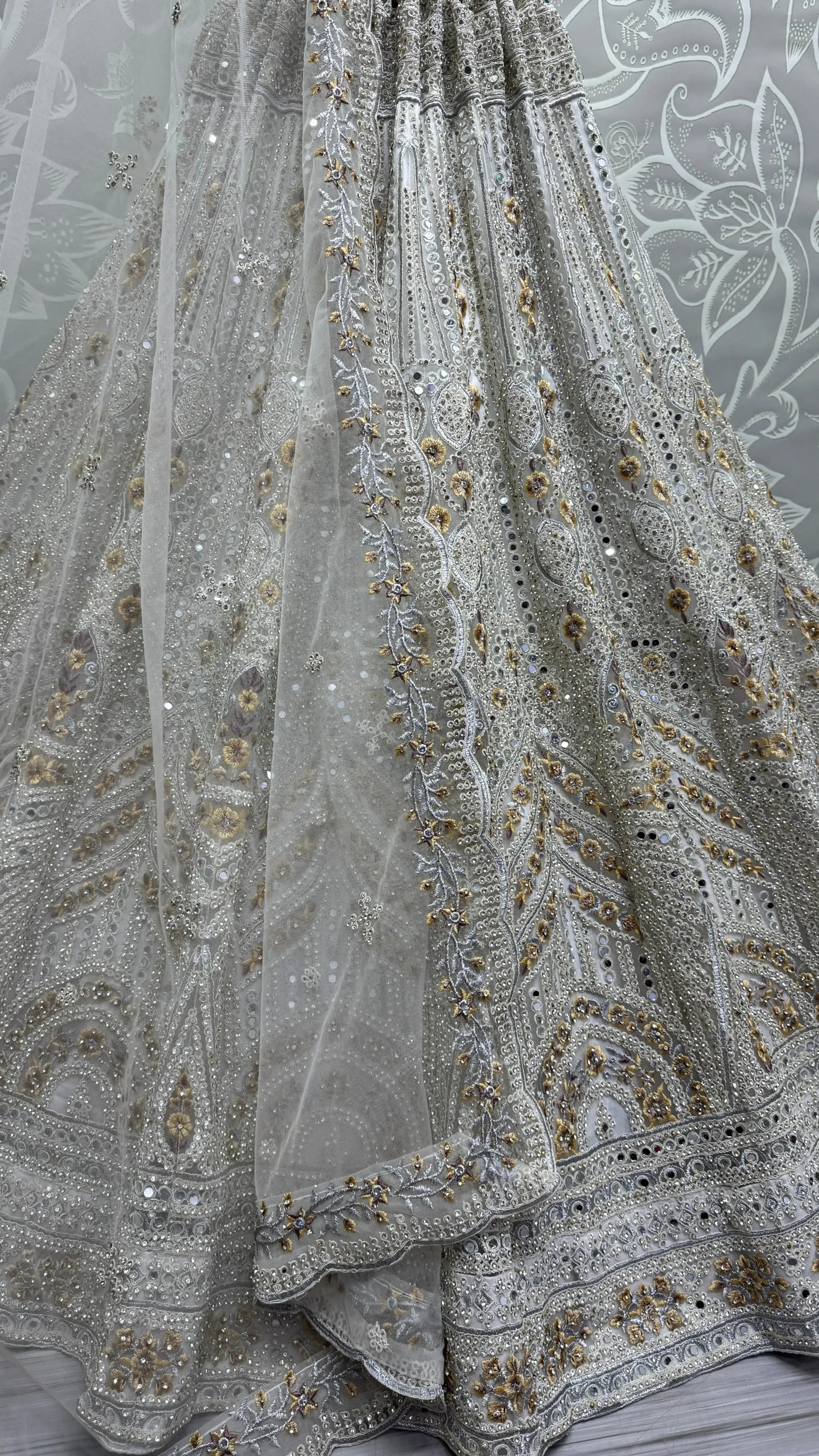 Gorgeous Off-White Mirror Work Net Bridesmaid Lehenga Choli - Zeel Clothing