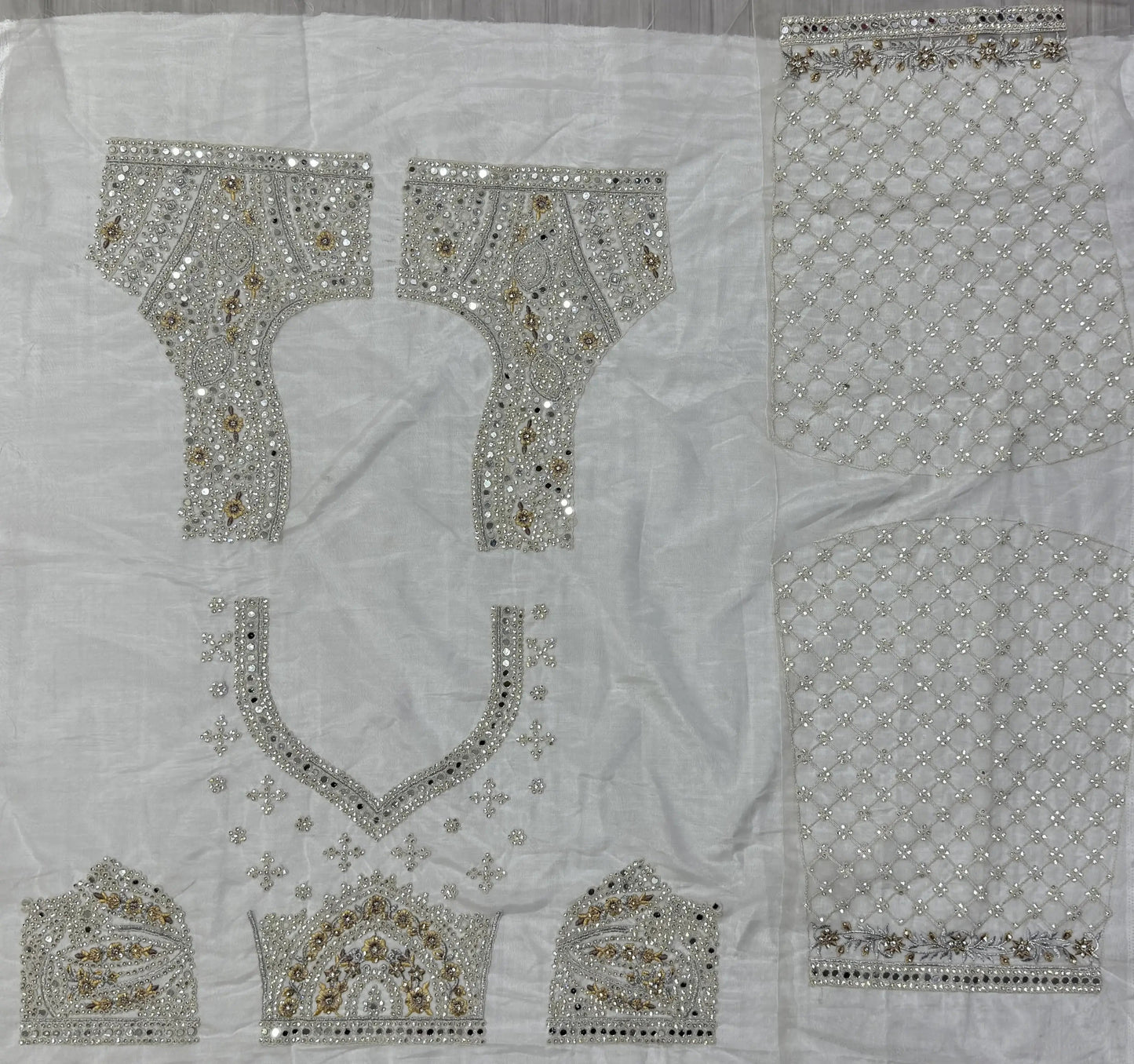 Gorgeous Off-White Mirror Work Net Bridesmaid Lehenga Choli - Zeel Clothing