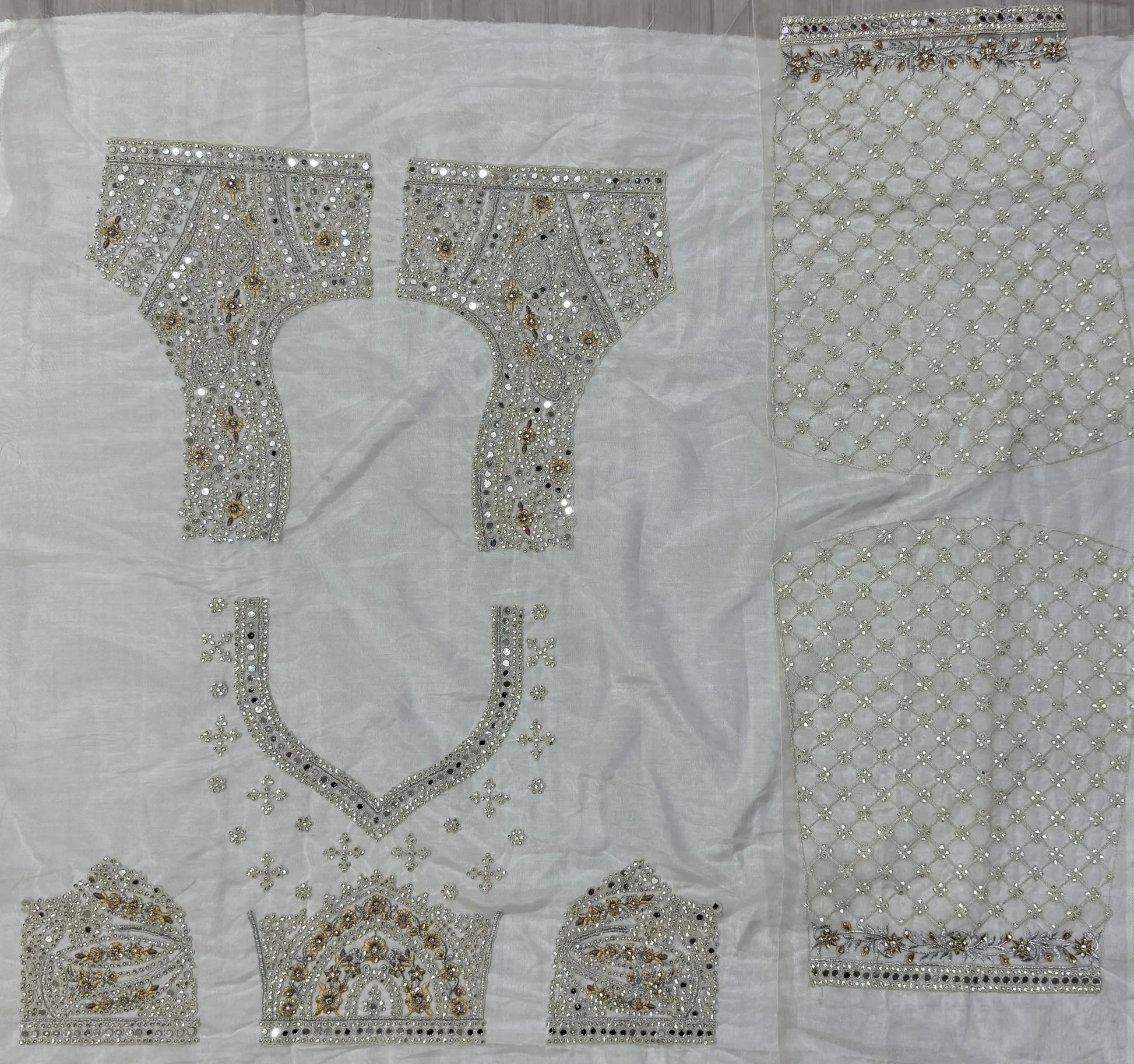 Gorgeous Off-White Mirror Work Net Bridesmaid Lehenga Choli - Zeel Clothing