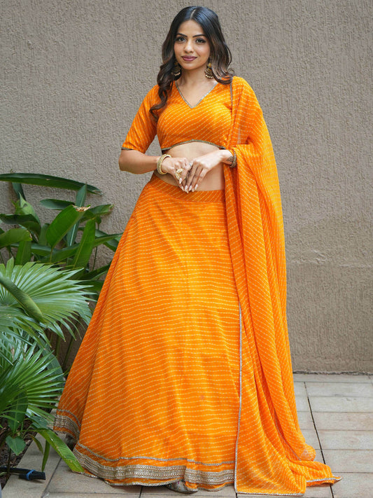 Gorgeous Orange Laheriya Print Georgette Designer Lehenga Choli - Zeel Clothing