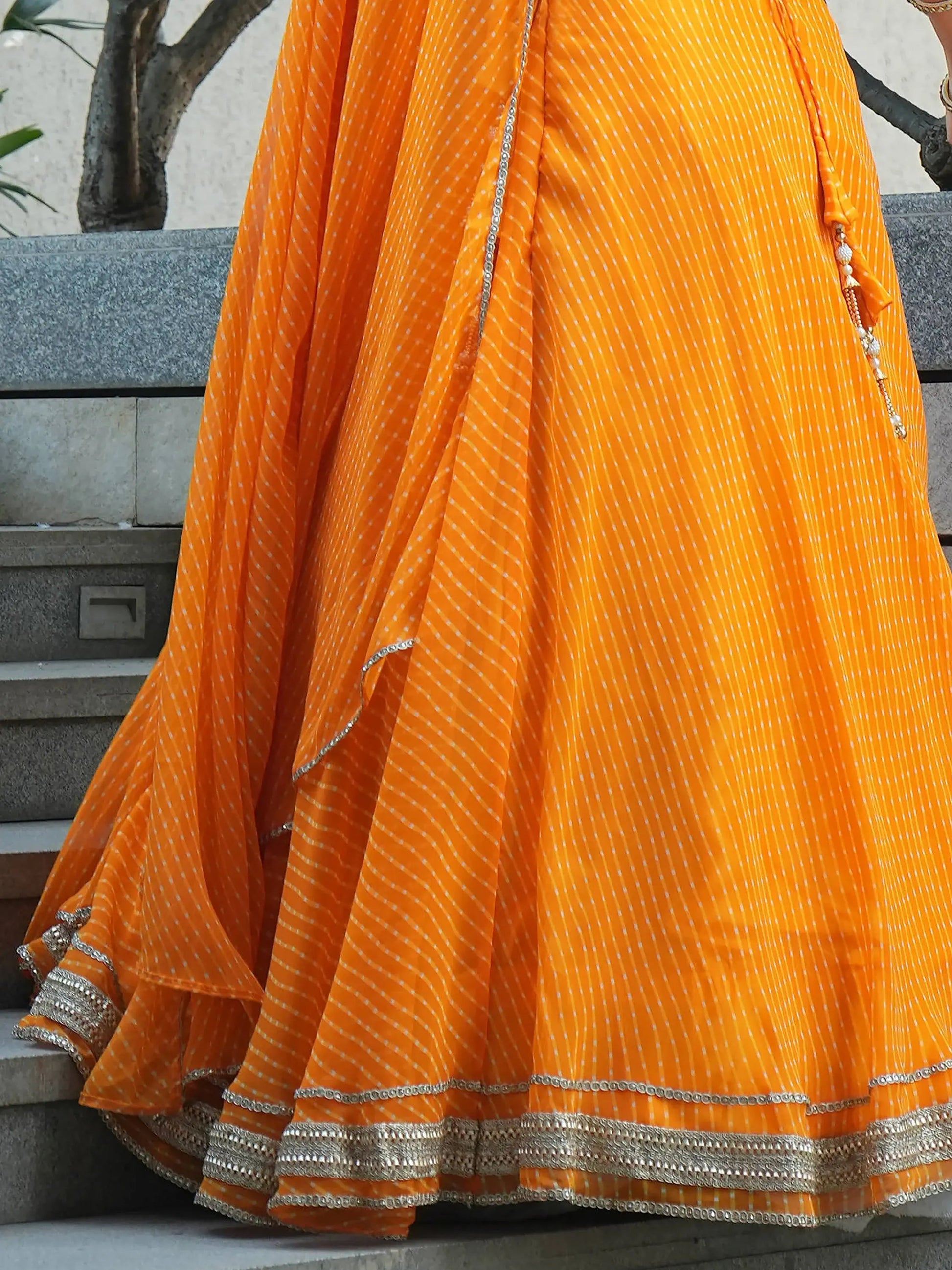 Gorgeous Orange Laheriya Print Georgette Designer Lehenga Choli - Zeel Clothing