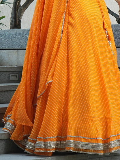 Gorgeous Orange Laheriya Print Georgette Designer Lehenga Choli - Zeel Clothing