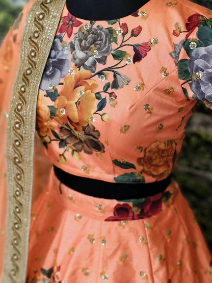 Gorgeous Peach Colored Partywear Designer Embroidered Lehenga Choli - Zeel Clothing