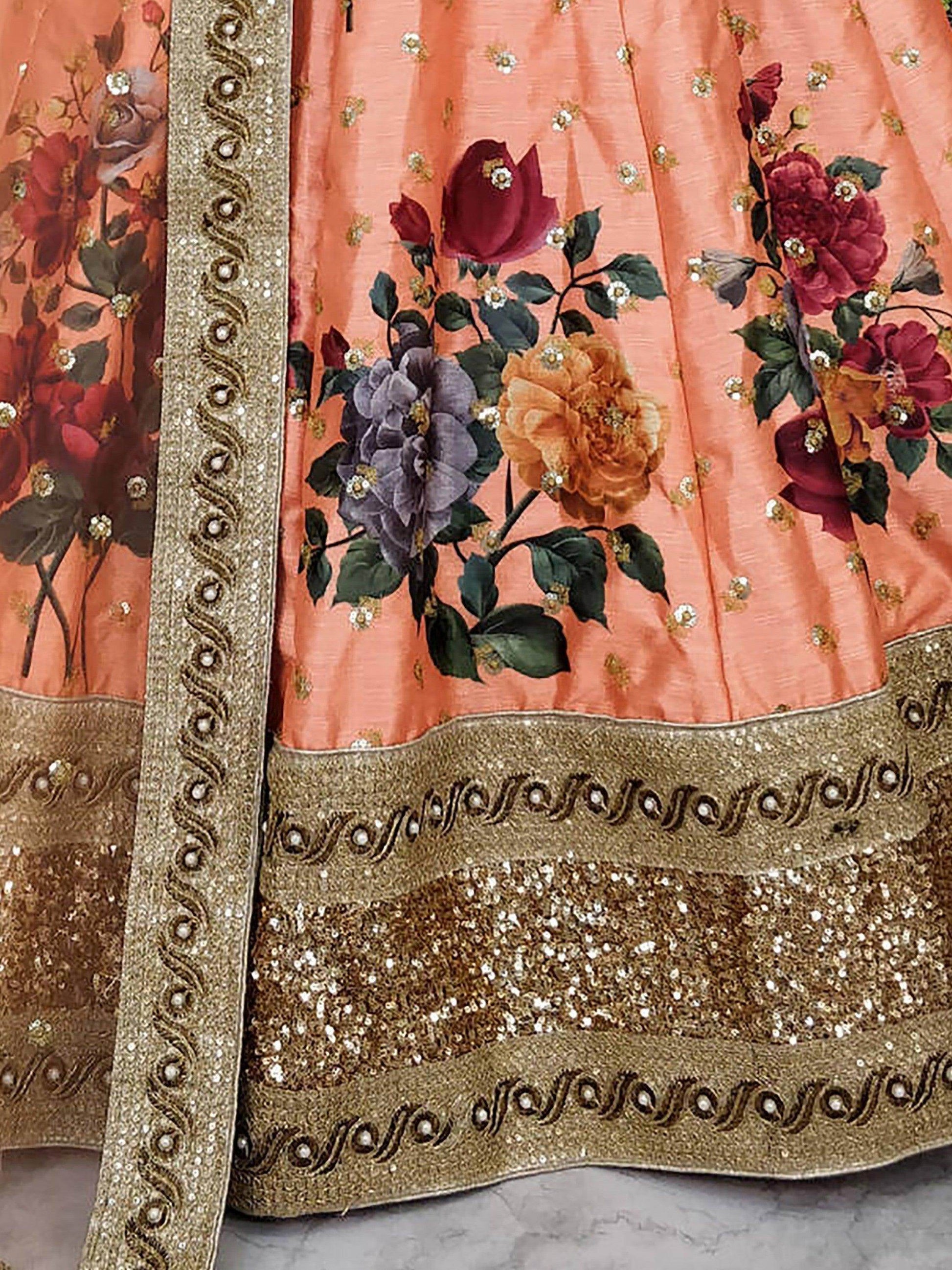 Gorgeous Peach Colored Partywear Designer Embroidered Lehenga Choli - Zeel Clothing