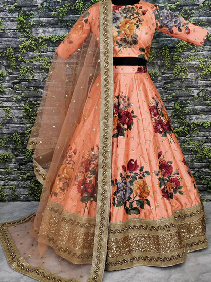 Gorgeous Peach Colored Partywear Designer Embroidered Lehenga Choli - Zeel Clothing