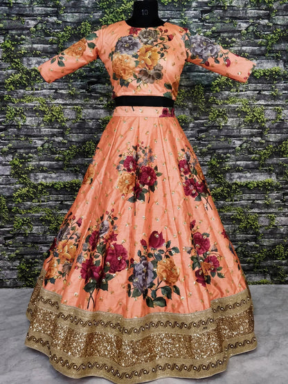 Gorgeous Peach Colored Partywear Designer Embroidered Lehenga Choli - Zeel Clothing