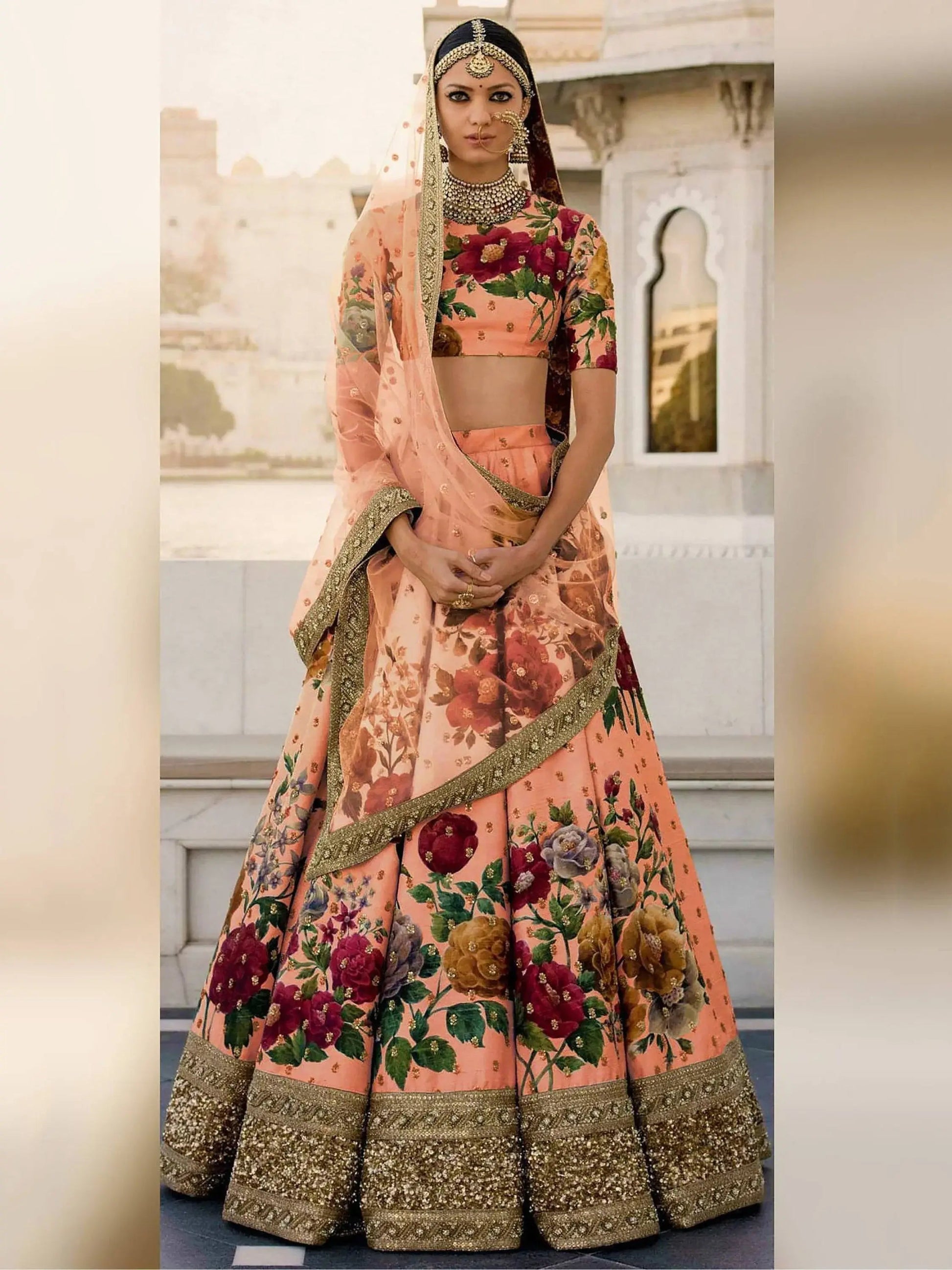 Gorgeous Peach Colored Partywear Designer Embroidered Lehenga Choli - Zeel Clothing