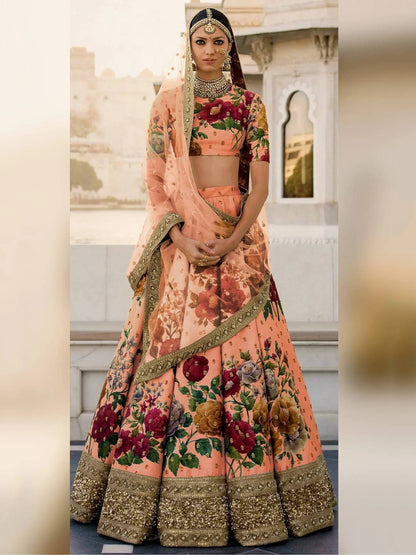 Gorgeous Peach Colored Partywear Designer Embroidered Lehenga Choli - Zeel Clothing