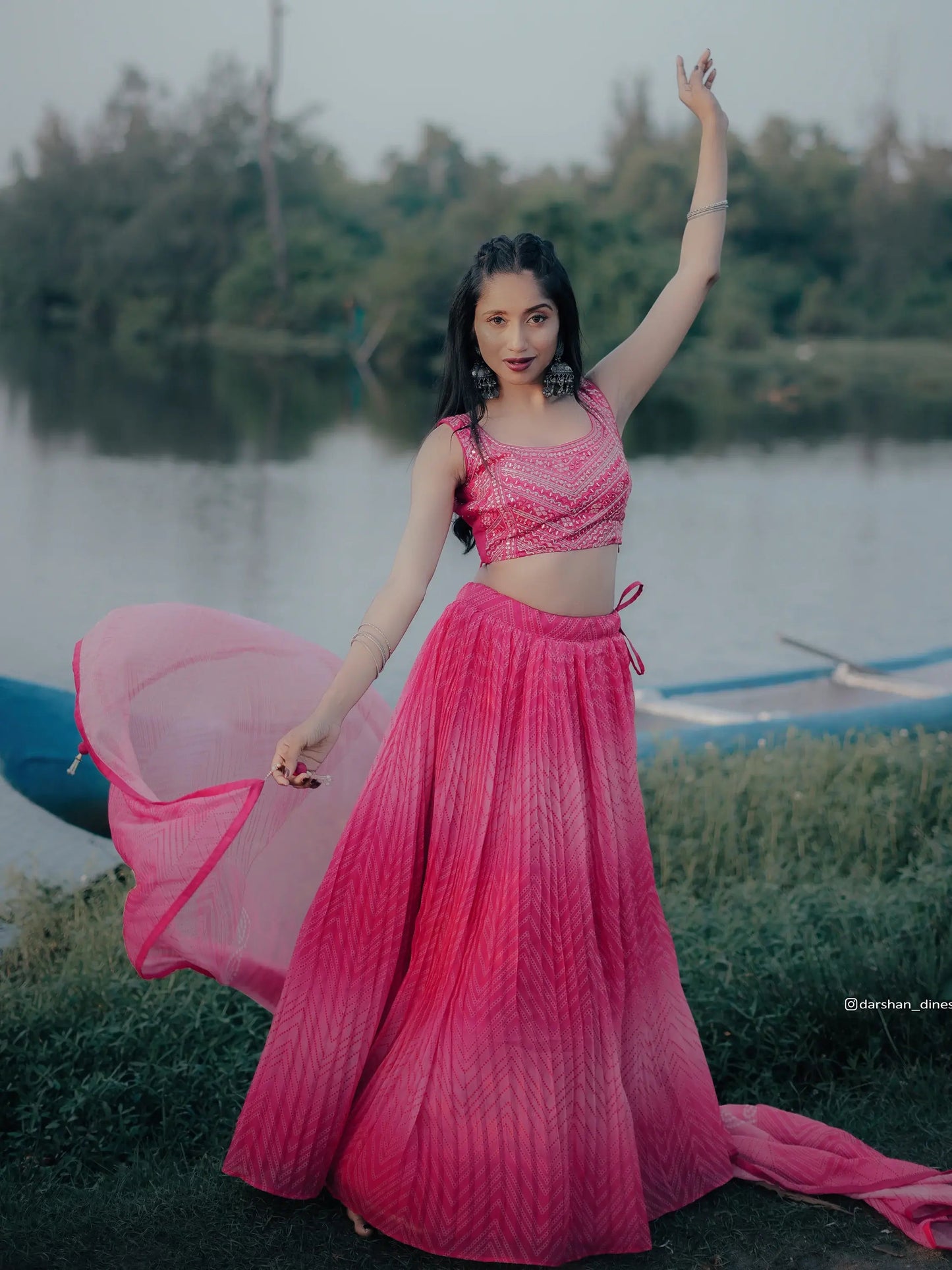 Gorgeous Pink Digital Printed Organza Sangeet Wear Lehenga Choli - Zeel Clothing