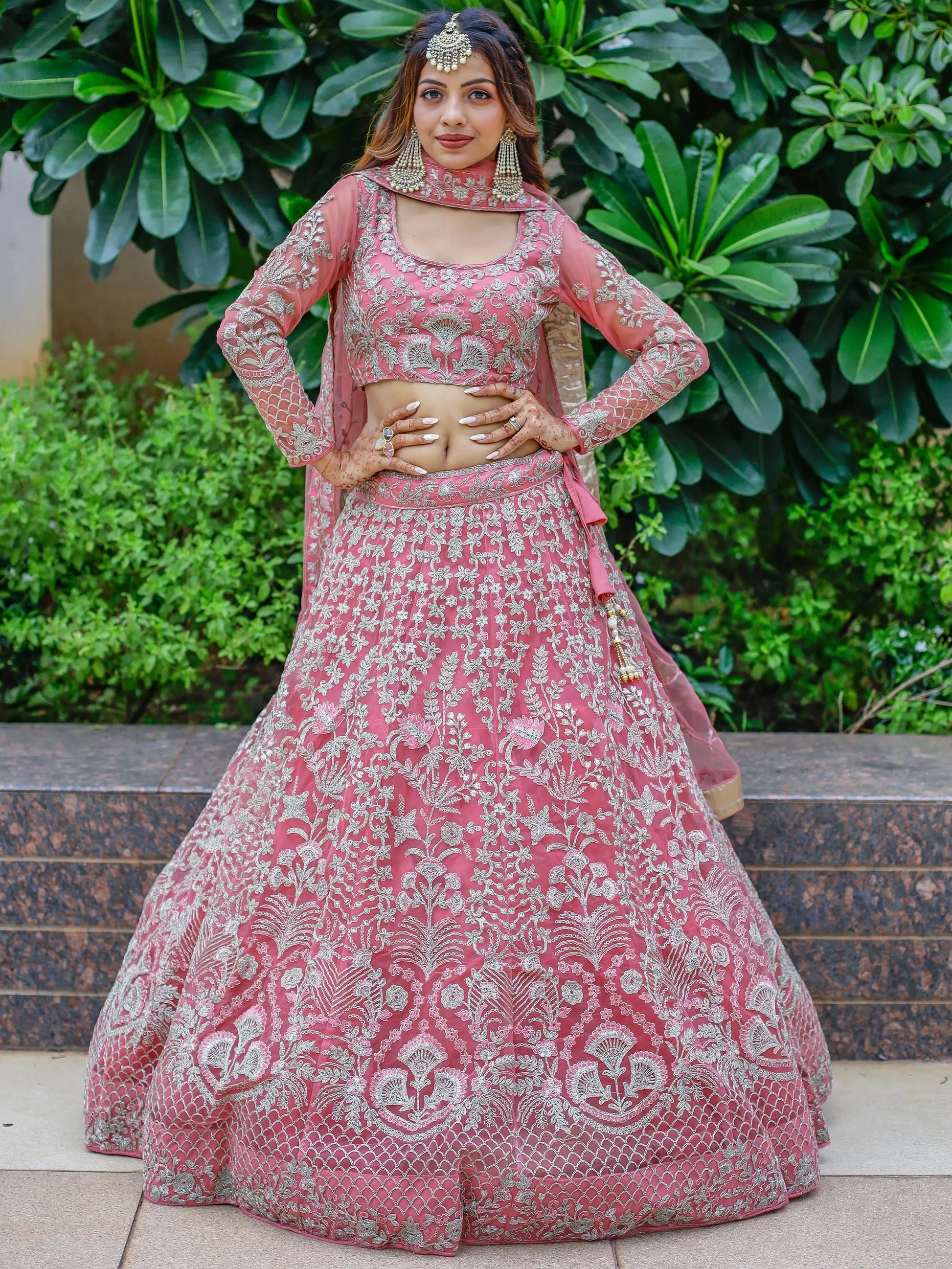 Gorgeous Pink Dori Work Net Engagement Wear Lehenga Choli - Zeel Clothing