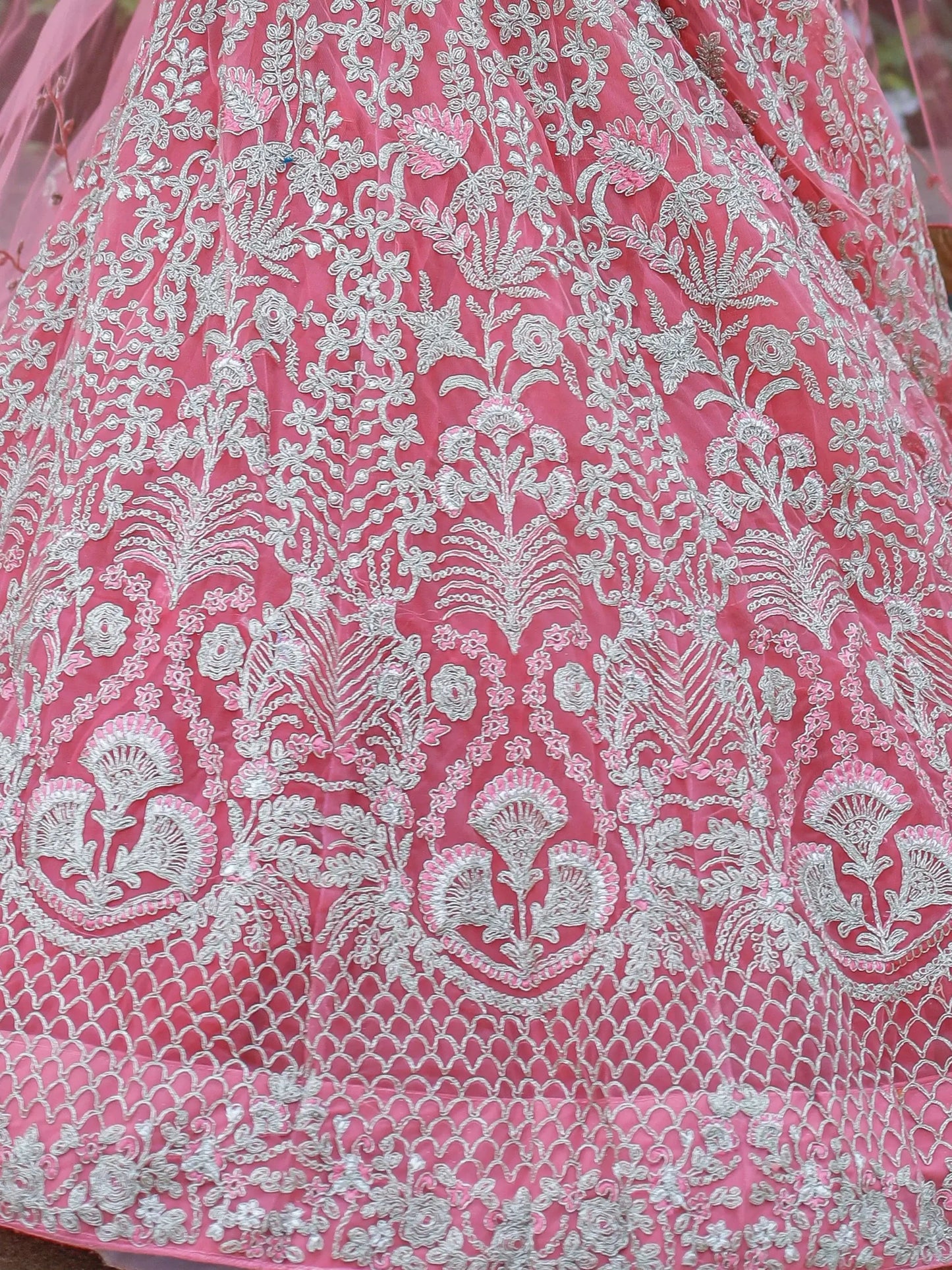 Gorgeous Pink Dori Work Net Engagement Wear Lehenga Choli - Zeel Clothing
