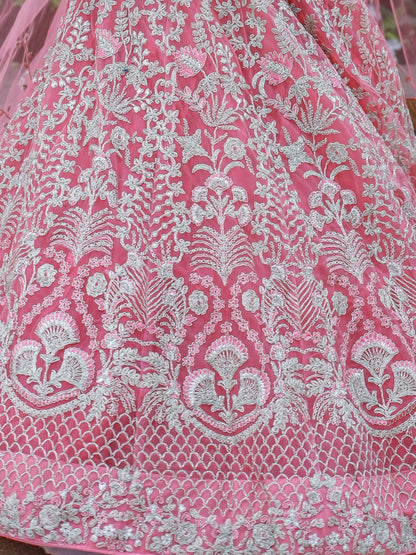 Gorgeous Pink Dori Work Net Engagement Wear Lehenga Choli - Zeel Clothing