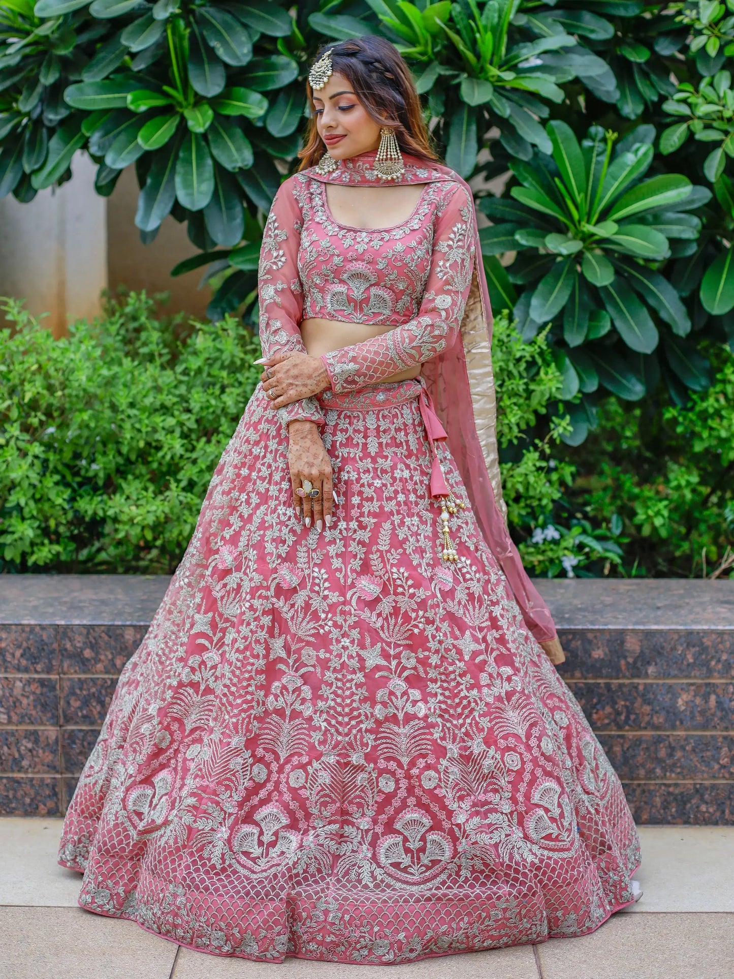 Gorgeous Pink Dori Work Net Engagement Wear Lehenga Choli - Zeel Clothing