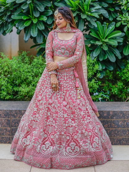 Gorgeous Pink Dori Work Net Engagement Wear Lehenga Choli - Zeel Clothing