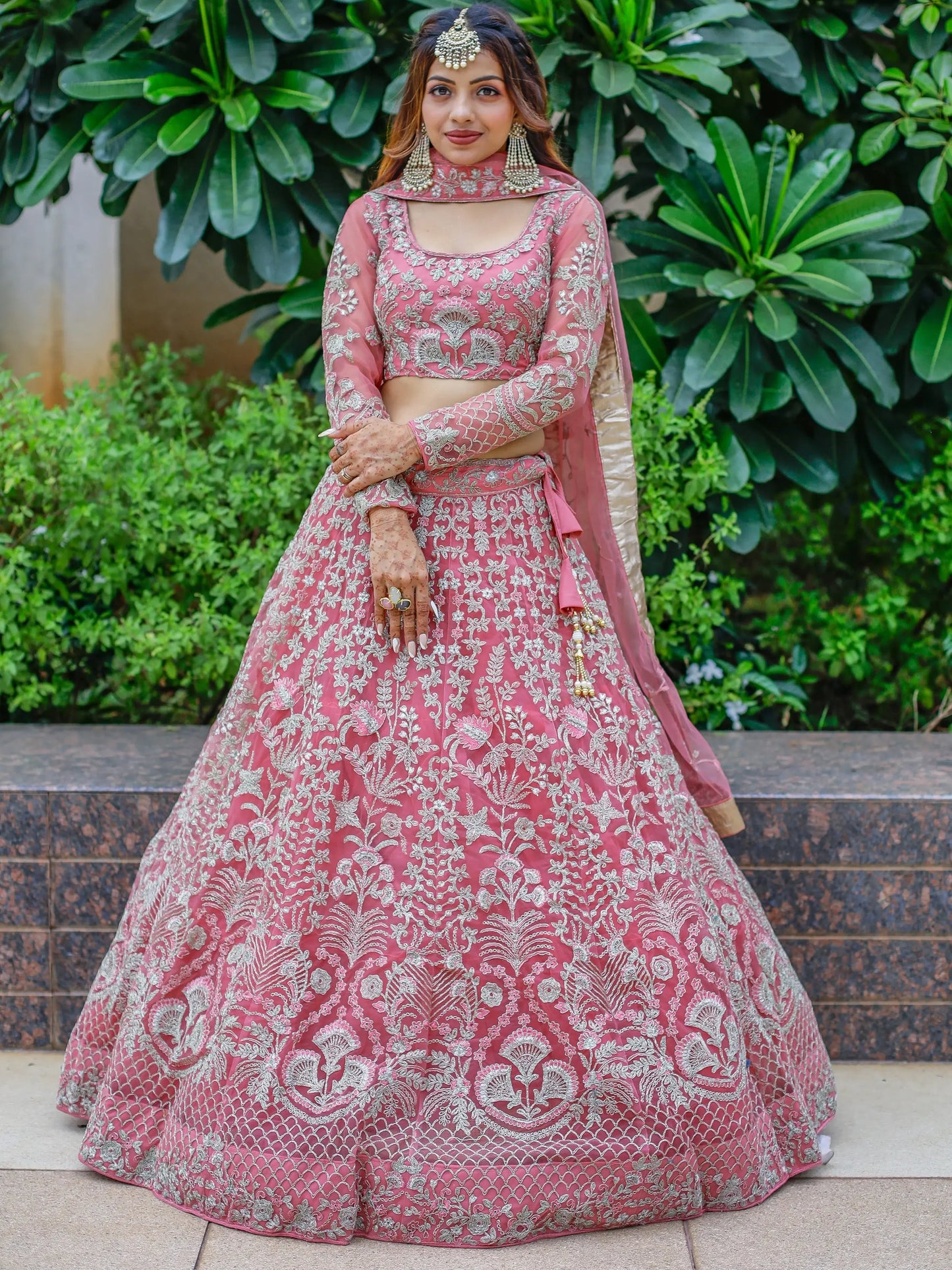 Gorgeous Pink Dori Work Net Engagement Wear Lehenga Choli - Zeel Clothing