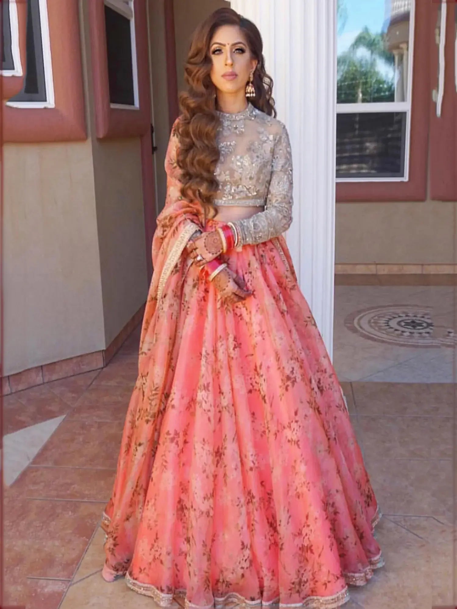 Gorgeous Pink Floral Printed Organza Bridesmaid Lehenga Choli - Zeel Clothing