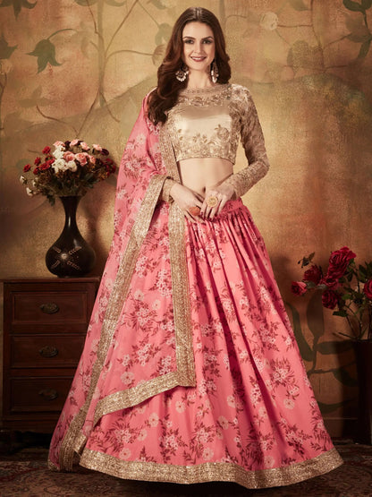 Gorgeous Pink Floral Printed Organza Bridesmaid Lehenga Choli - Zeel Clothing