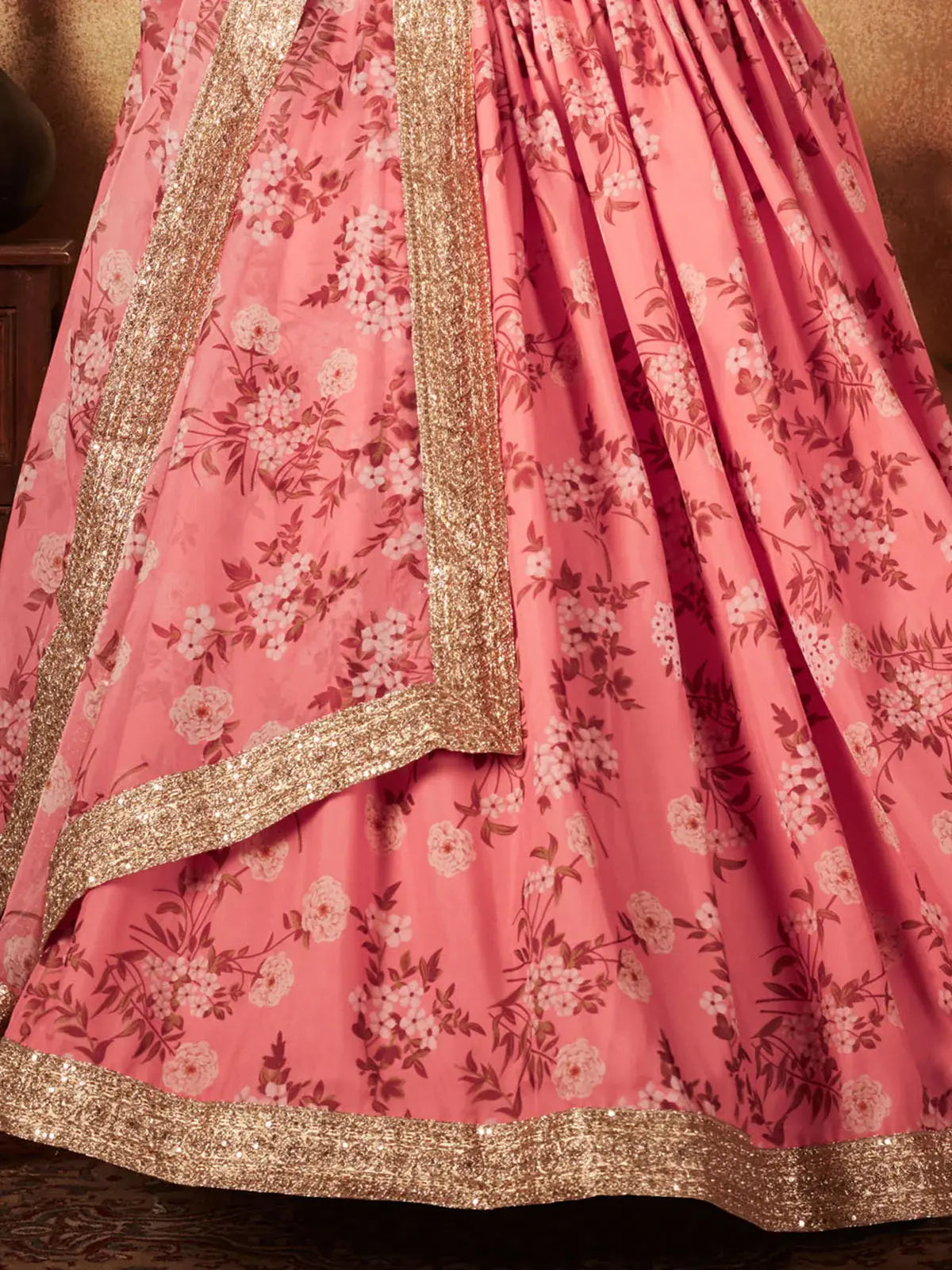 Gorgeous Pink Floral Printed Organza Bridesmaid Lehenga Choli - Zeel Clothing