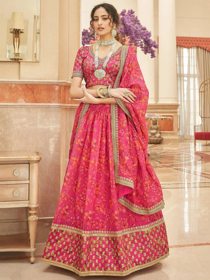 Gorgeous Pink Floral Printed Organza Traditional Lehenga Choli - Zeel Clothing