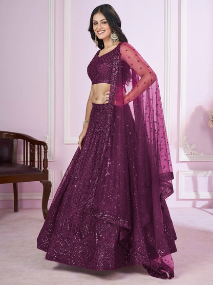 Gorgeous Purple Sequins Net Designer Lehenga Choli With Dupatta - Zeel Clothing