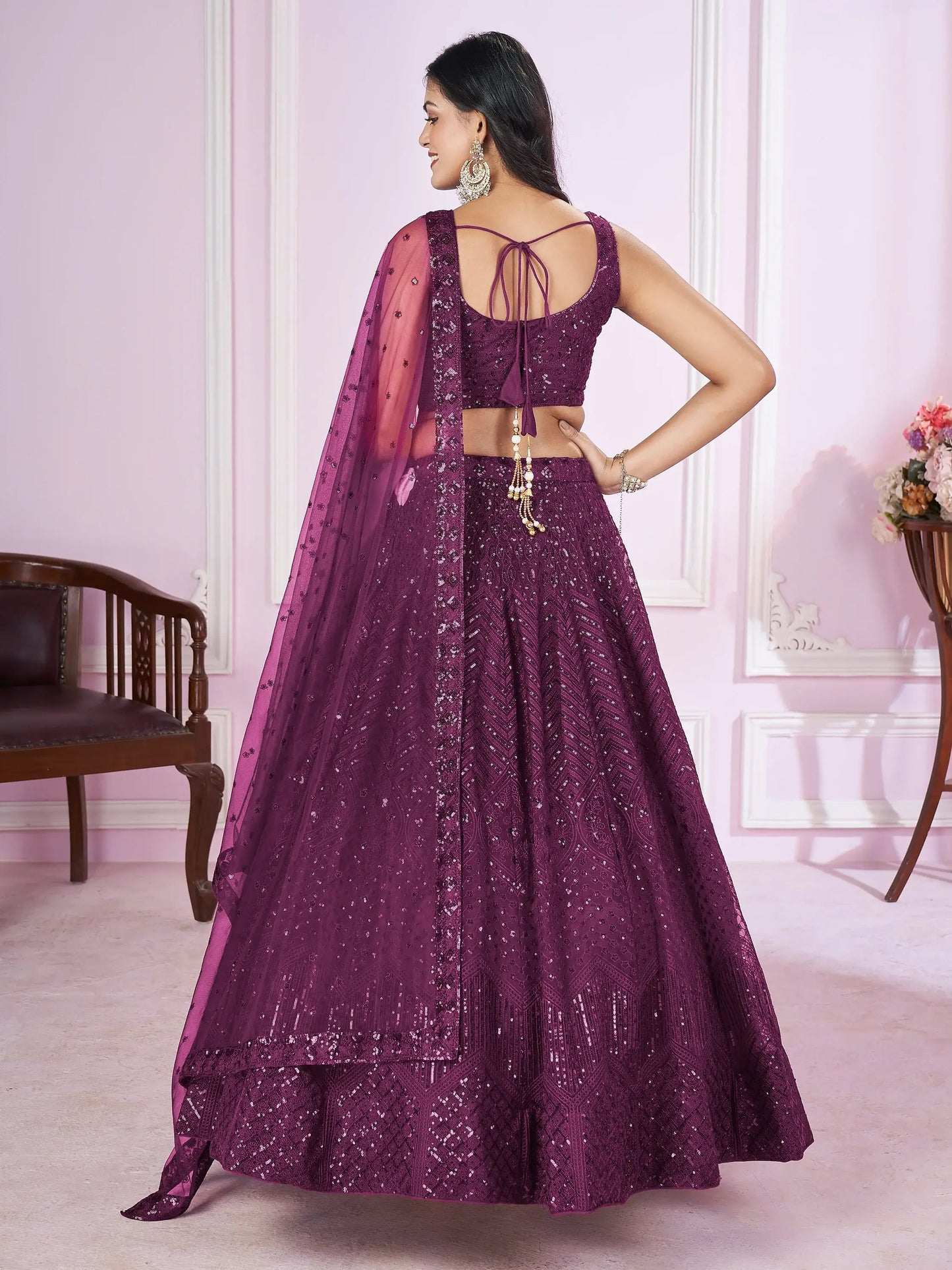 Gorgeous Purple Sequins Net Designer Lehenga Choli With Dupatta - Zeel Clothing