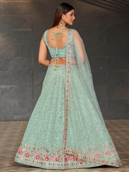 Gorgeous Sky-Blue Sequins Georgette Reception Wear Lehenga Choli - Zeel Clothing