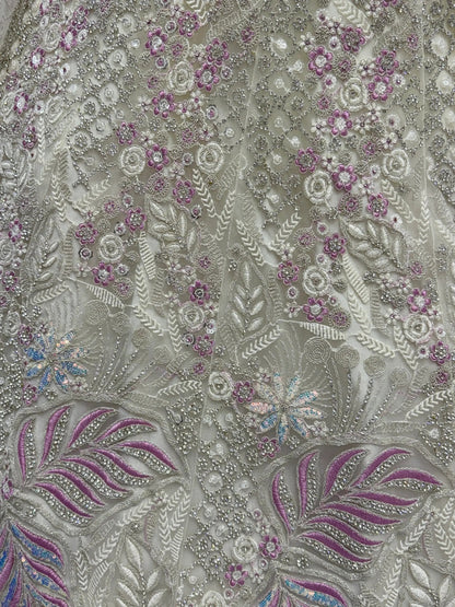 Gorgeous White Zircon Work Net Sangeet Wear Lehenga Choli With Dupatta - Zeel Clothing