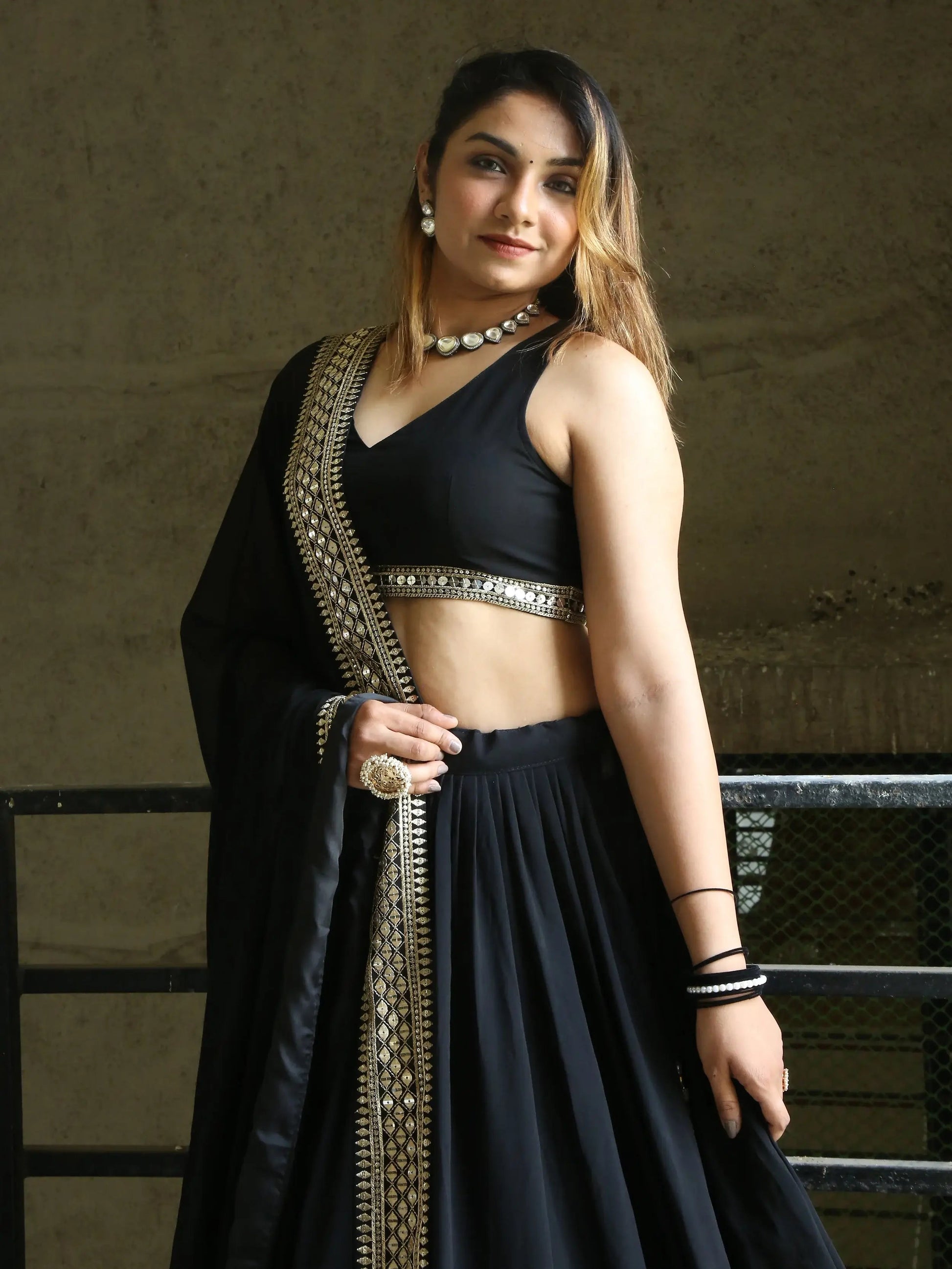 Great Black Zari Embroidered Georgette Reception Wear Lehenga Choli - Zeel Clothing