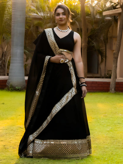 Great Black Zari Embroidered Georgette Reception Wear Lehenga Choli - Zeel Clothing