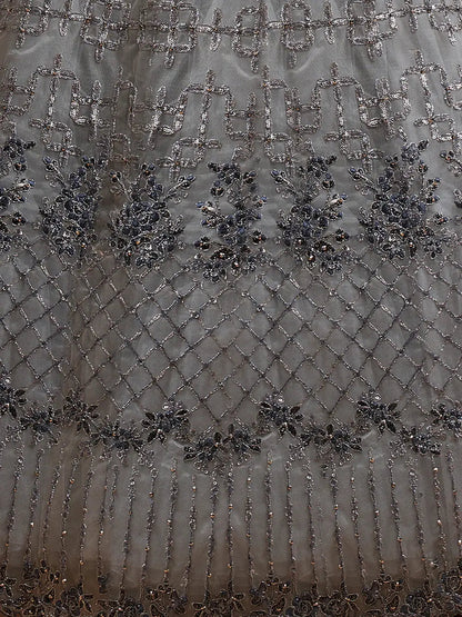 Great Grey Zari Embroidered Net Party Wear Lehenga Choli - Zeel Clothing