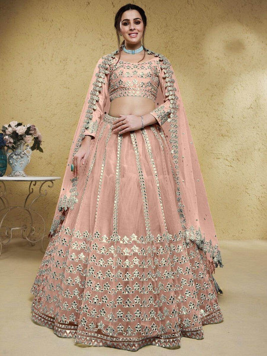 Great Pink Foil Work Net Engagement Wear Lehenga Choli With Dupatta - Zeel Clothing