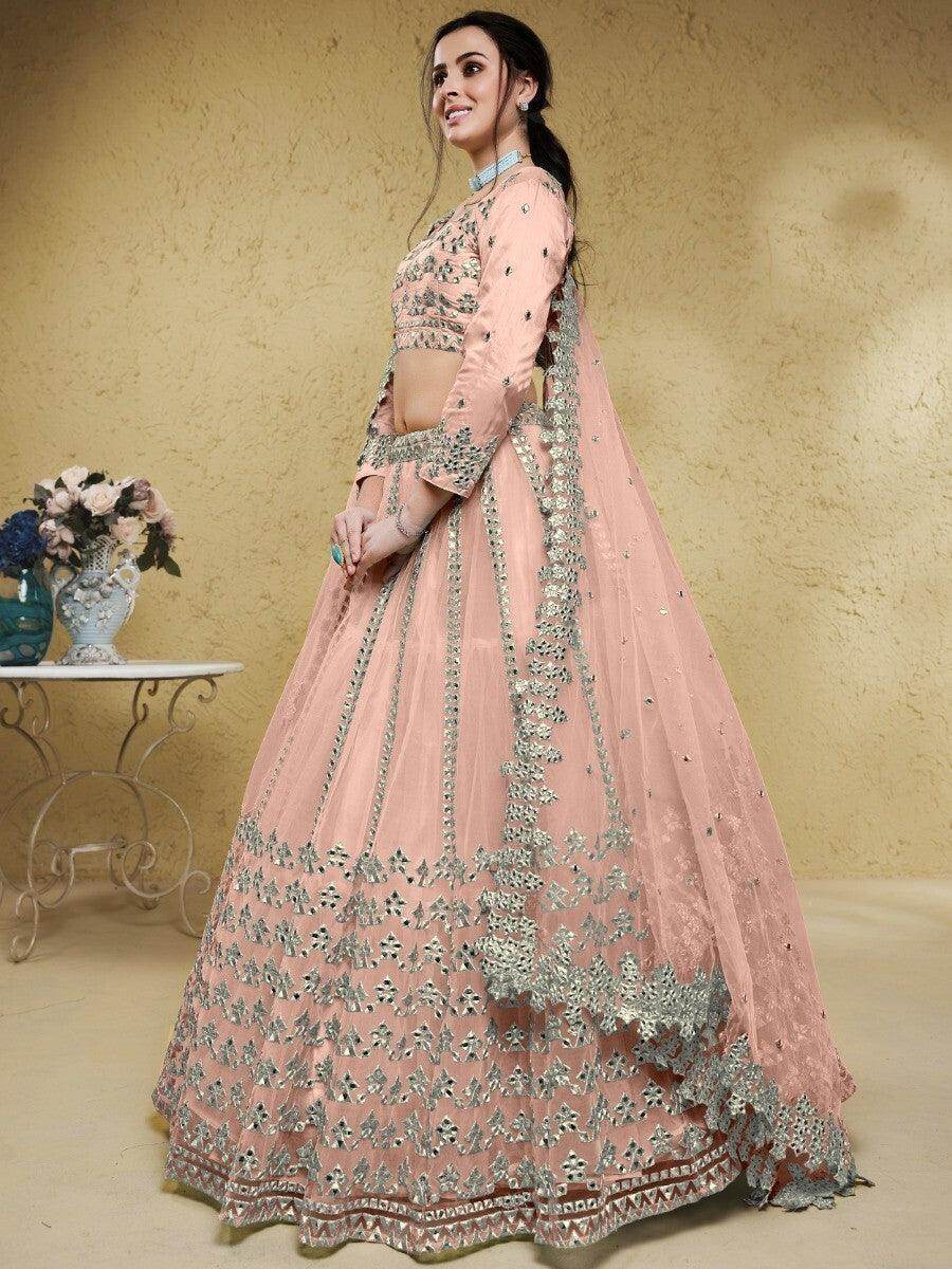 Great Pink Foil Work Net Engagement Wear Lehenga Choli With Dupatta - Zeel Clothing