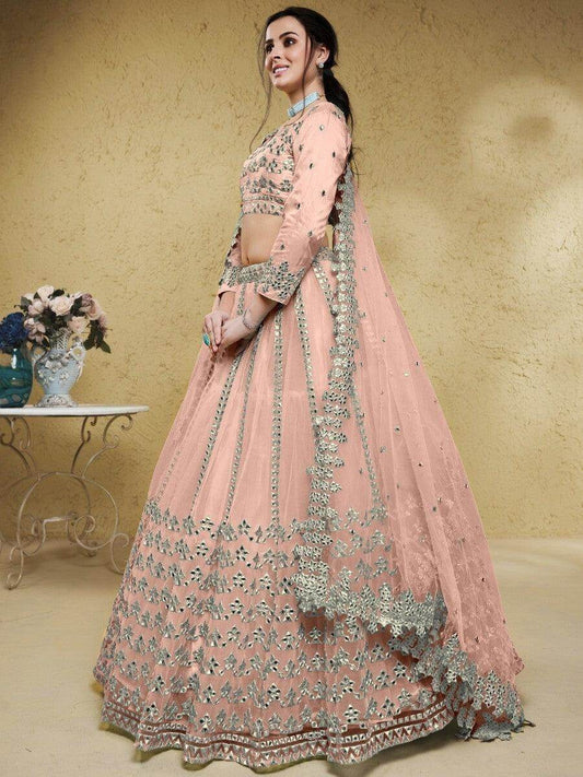Great Pink Foil Work Net Engagement Wear Lehenga Choli With Dupatta - Zeel Clothing