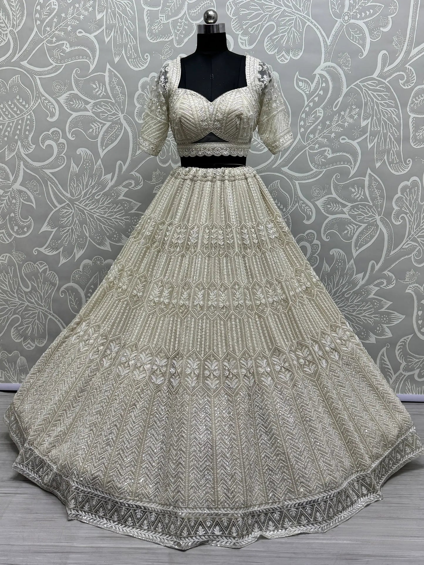 Great White Sequins Net Bridesmaid Lehenga Choli With Dupatta - Zeel Clothing