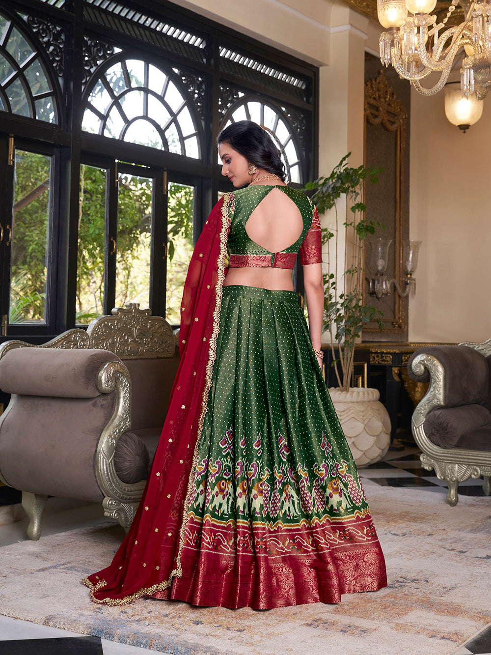 Green Color Printed With Zari Weaving Work Kanchipuram Lehenga Choli