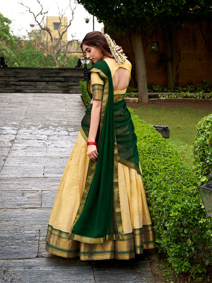 Green Color Zari Weaving Work Kanchipuram Lehenga Choli