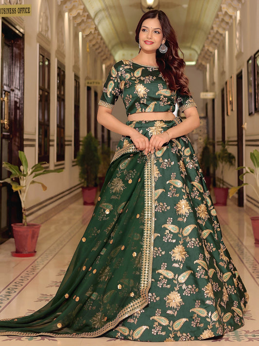 Charming Bottle Green Dori Work Art Silk Mehendi Wear Lehenga Choli With Dupatta
