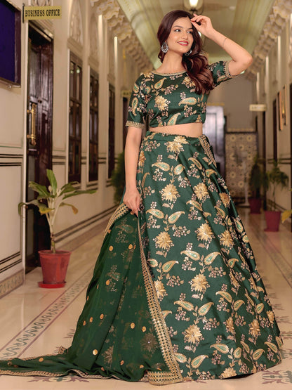 Charming Bottle Green Dori Work Art Silk Mehendi Wear Lehenga Choli With Dupatta