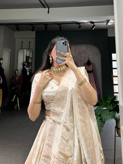 Purple Color Mirror And Bids (Moti) Handwork Shimmer With Weaving Work Lehenga Choli