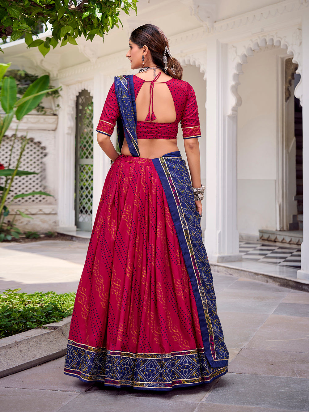 Pink Color Bandhej Print With Gotta Patti Lace Tasar Silk Lehenga Choli