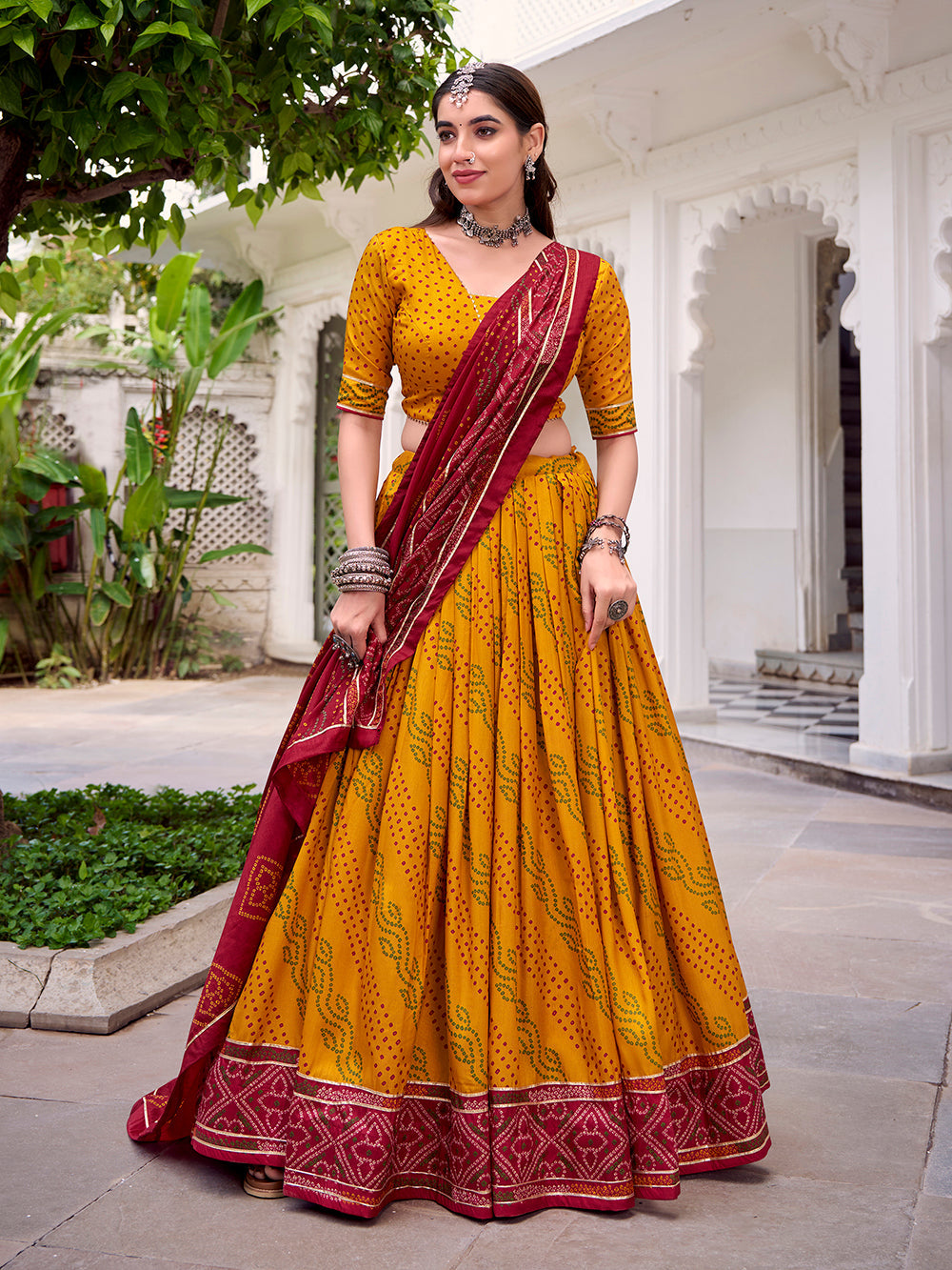 Yellow Color Bandhej Print With Gotta Patti Lace Tasar Silk Lehenga Choli