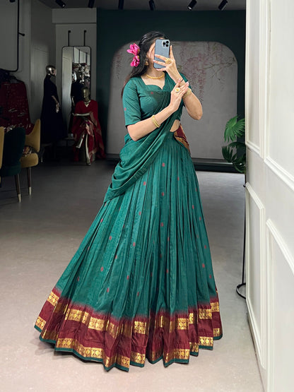 Teal Color Zari Weaving Work Chanderi Lehenga Choli