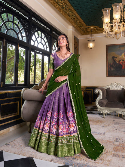 Purple Color Printed With Zari Weaving Work Kanchipuram Lehenga Choli