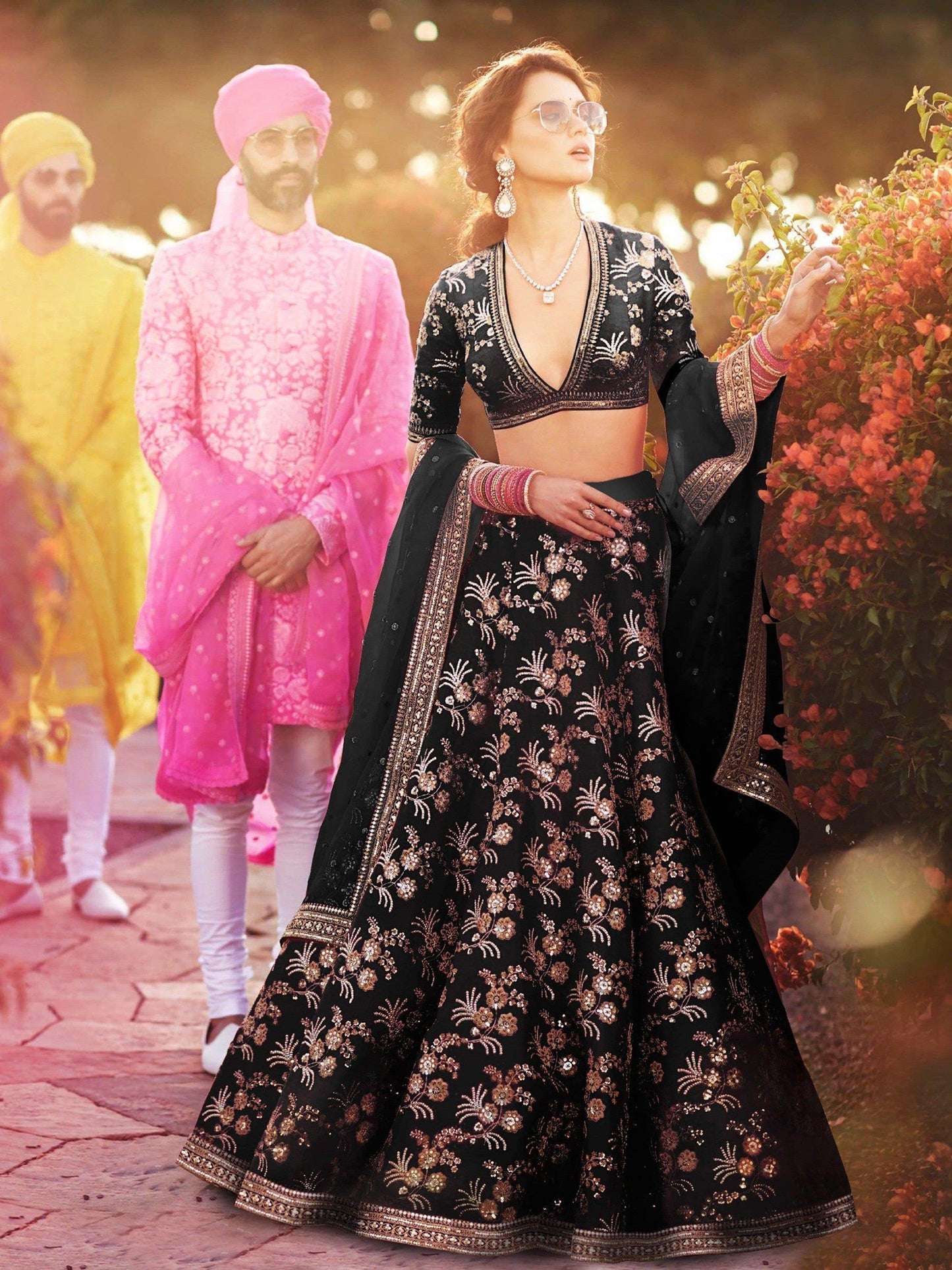 Hypnotic Black Colored Wedding Wear Embroidered Satin Lehenga Choli - Zeel Clothing